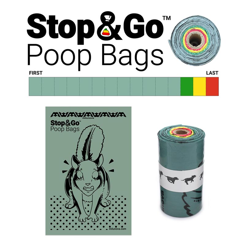 Milunova Stop & Go™ Poop Bags Warn You Before Running Out
