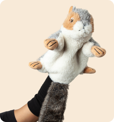 Nutjob — interactive squirrel hand-puppet dog & cat wrestling toy